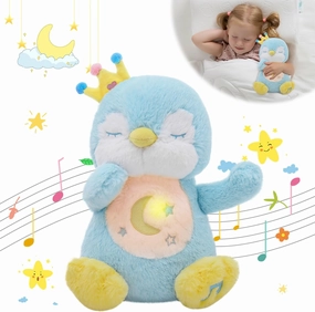 MIAODAM Breathing Stuffed Animal Penguin Plush with Realistic Breathing Action, Lighted Music Stuffed Animals for Anxiety Perfect for Babies and Kids
