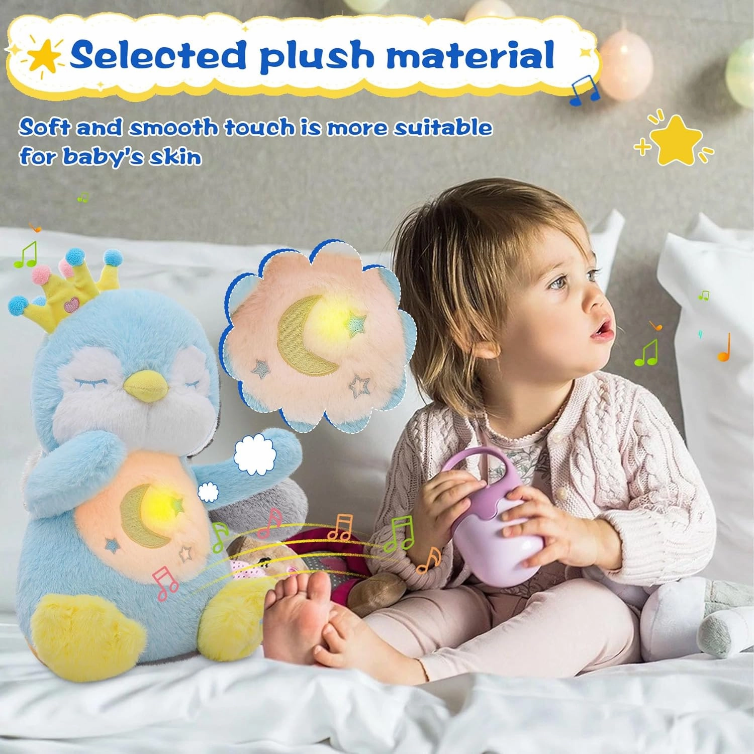 MIAODAM Breathing Stuffed Animal Penguin Plush with Realistic Breathing Action, Lighted Music Stuffed Animals for Anxiety Perfect for Babies and Kids