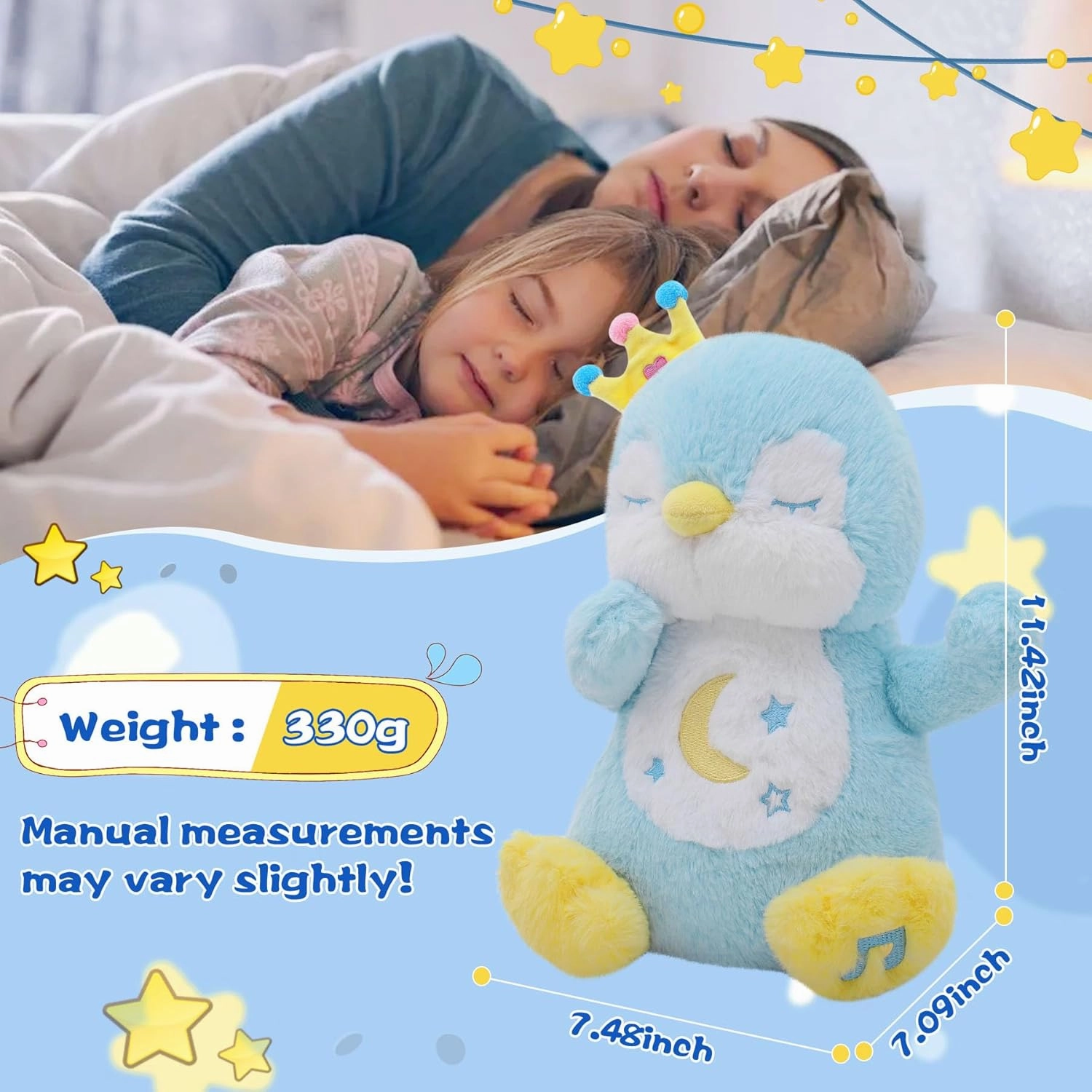 MIAODAM Breathing Stuffed Animal Penguin Plush with Realistic Breathing Action, Lighted Music Stuffed Animals for Anxiety Perfect for Babies and Kids