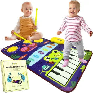 MINIARTIS 2-in-1 Baby Musical Mat | Floor Piano Mat & Drum Set for Toddlers 1-3 | Baby Musical Toys | Educational Music Mat for Girls & Boys Birthday Gifts