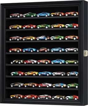 Model Car Display Case 1/64 Scale Diecast Wall-Mounted for Mini Toys and Small Wheels (Black), Compatible with Hot Wheels