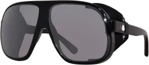 Moncler DIFFRACTOR ML0206 Unisex Sunglasses, Shiny Black W. Black Leather Blinders / Smoke Lens, Size 66/11/140