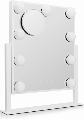 MoNiBloom Hollywood Vanity Mirror with Lights, 14.5”x12” Tabletop Mirror with 9 LED Dimmable Bulb 3 Color Adjustable, Smart Touch Sensor Plug-in Lighted Makeup Mirror with Detachable 10x Magnification