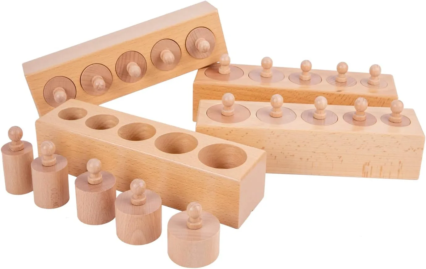 Montessori Toys for Babies 6-12 Months Wooden Knob Log Cylinder Blocks Development Sensory Toys for Toddlers Montessori Baby Games Educational Toys(4 Piece Set)