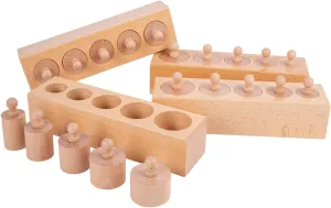 Montessori Toys for Babies 6-12 Months Wooden Knob Log Cylinder Blocks Development Sensory Toys for Toddlers Montessori Baby Games Educational Toys(4 Piece Set)
