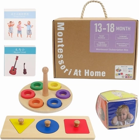 Montessori Toys for 13 Months , 6 in 1 Learning Educational Set Wooden Toys (Includes Mutli-Shape Puzzle, Simon Says Cube,Cards, Rings On Peg,Big and Small Picture Books,I Can Do Things)