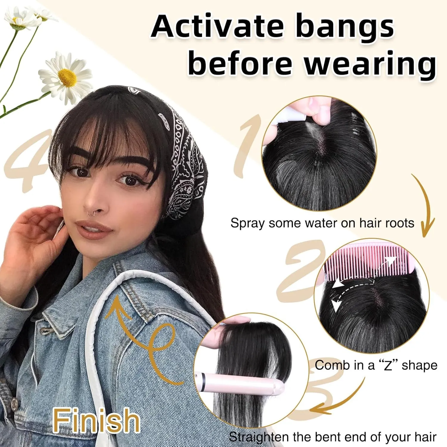 MORICA 360 3D Cover Clip, 100% Real Human Hair Toppers with Bangs, Clip on Hair Pieces for Women (Natural Black, 46 3D Bangs)