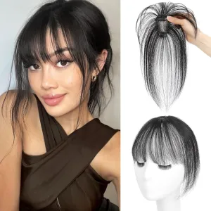 MORICA 360 3D Cover Clip, 100% Real Human Hair Toppers with Bangs, Clip on Hair Pieces for Women (Natural Black, 46 3D Bangs)