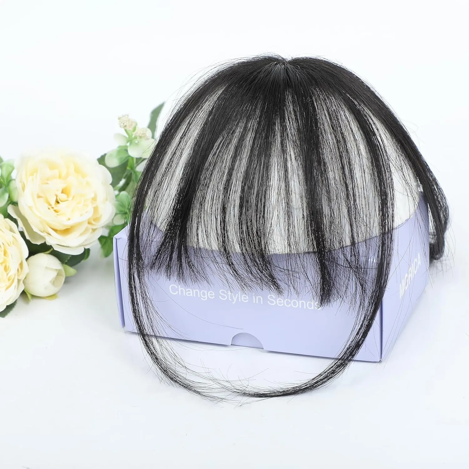 MORICA 360 3D Cover Clip, 100% Real Human Hair Toppers with Bangs, Clip on Hair Pieces for Women (Natural Black, 46 3D Bangs)