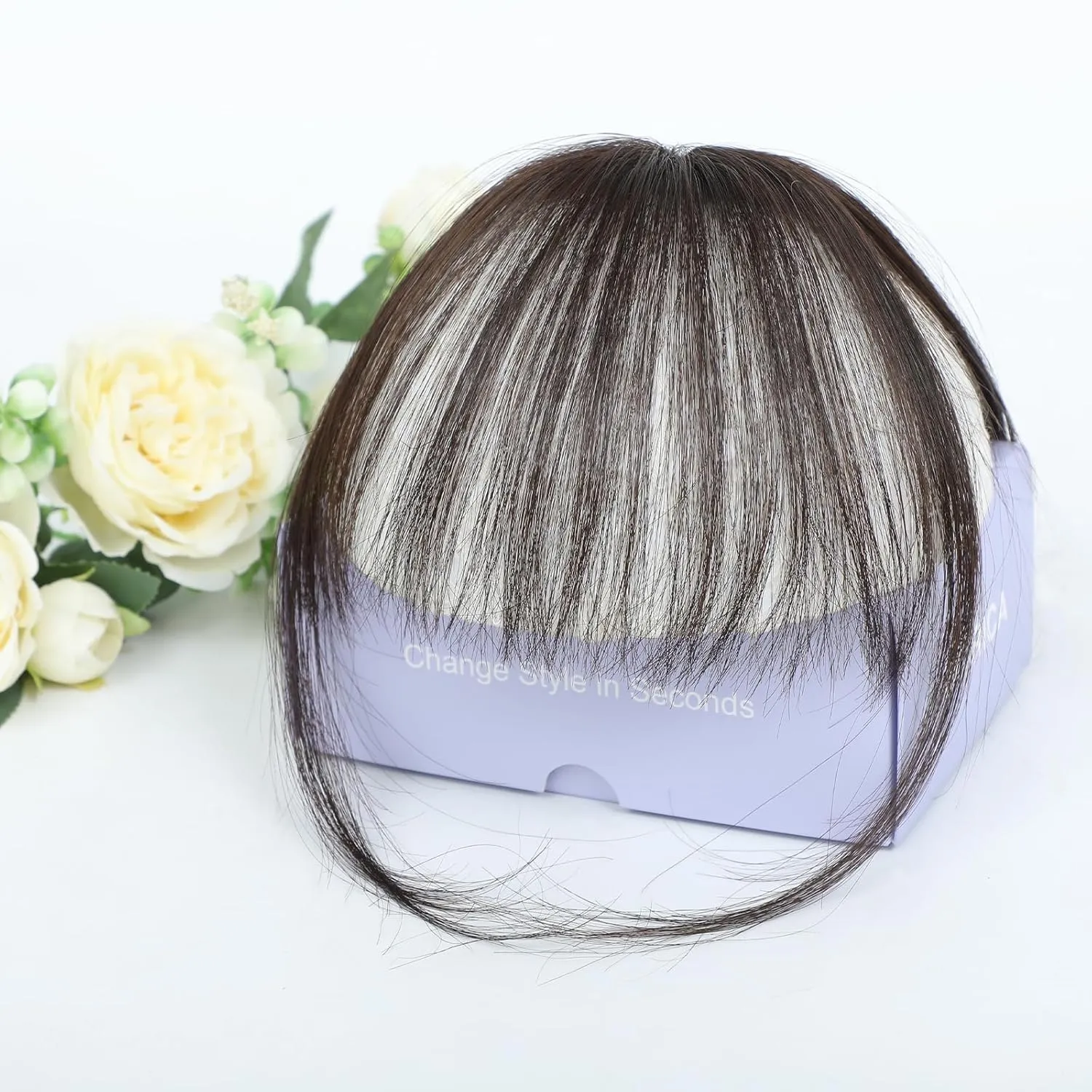 MORICA Bangs Hair Clip, 360° 3D Cover Clip in Bangs 100% Real Human Hair Toppers with Bangs，Hair pieces Clip on Bangs for Women Fake Bangs for Daily Wear (Brown Black, 4×6 3D Bangs)