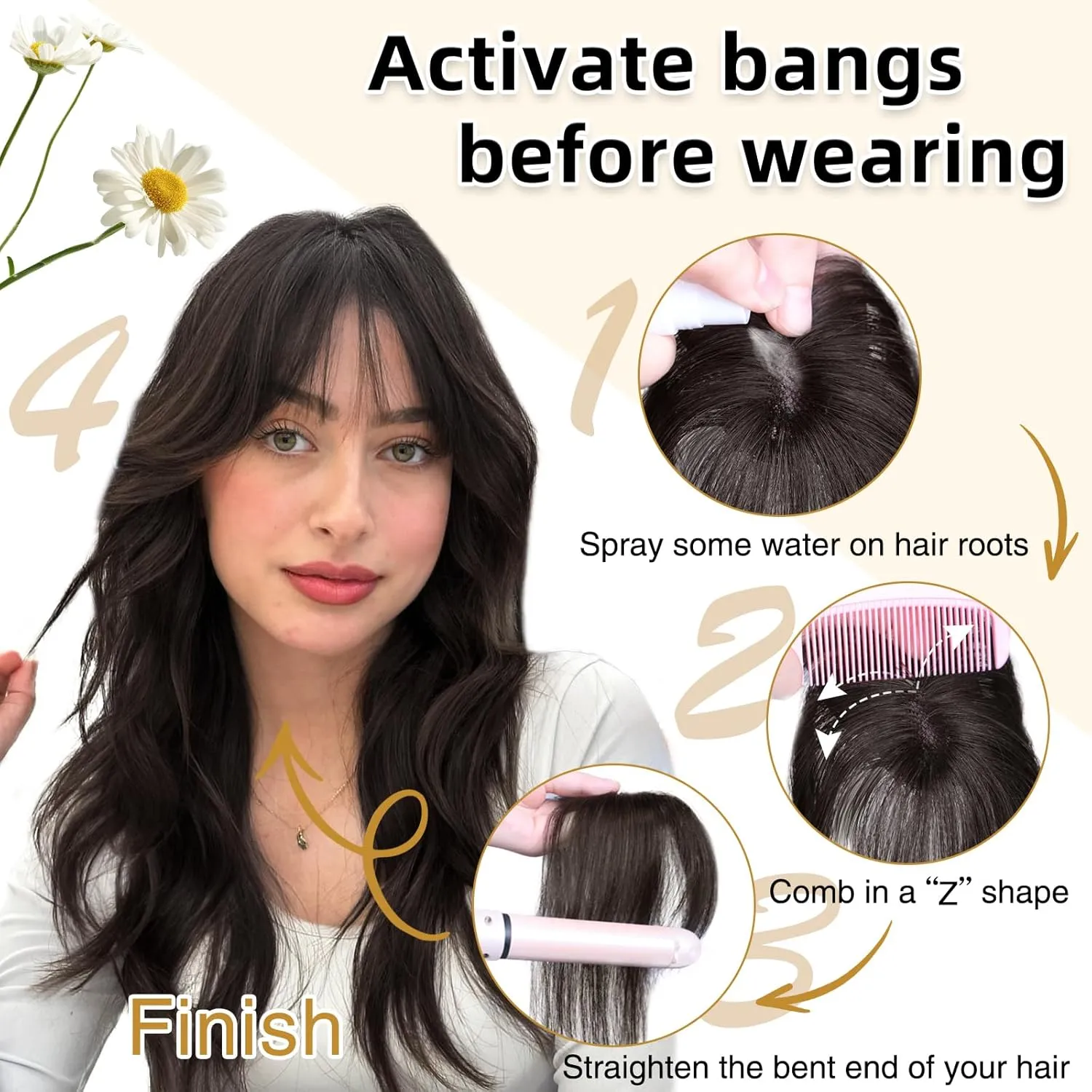 MORICA Bangs Hair Clip, 360° 3D Cover Clip in Bangs 100% Real Human Hair Toppers with Bangs，Hair pieces Clip on Bangs for Women Fake Bangs for Daily Wear (Brown Black, 4×6 3D Bangs)