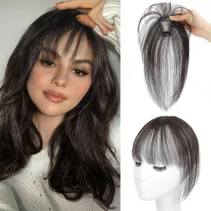 MORICA Bangs Hair Clip, 360° 3D Cover Clip in Bangs 100% Real Human Hair Toppers with Bangs，Hair pieces Clip on Bangs for Women Fake Bangs for Daily Wear (Brown Black, 4×6 3D Bangs)