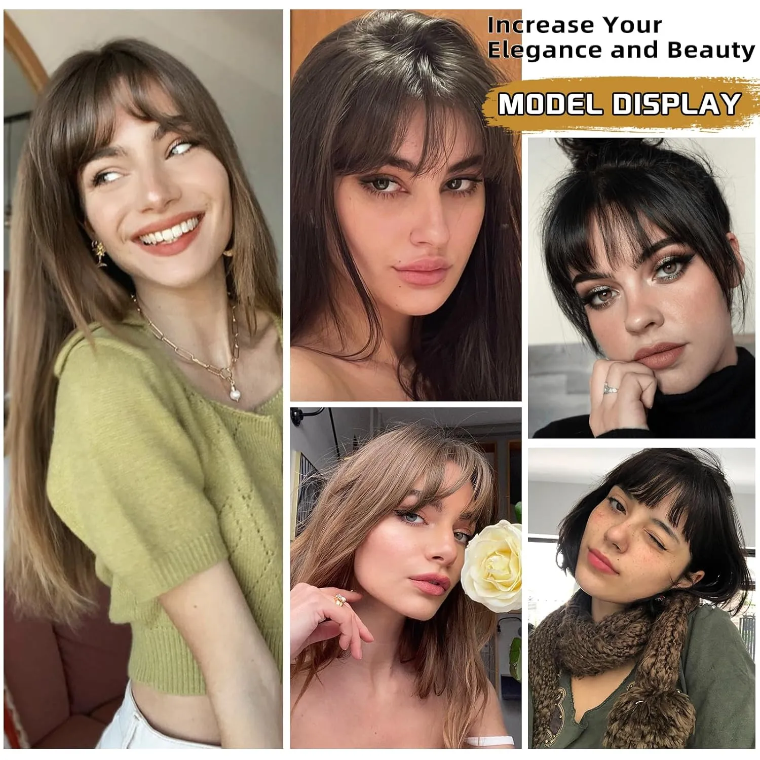 MORICA Bangs Hair Clip, 360° 3D Cover Clip in Bangs 100% Real Human Hair Toppers with Bangs，Hair pieces Clip on Bangs for Women Fake Bangs for Daily Wear (Brown Black, 4×6 3D Bangs)