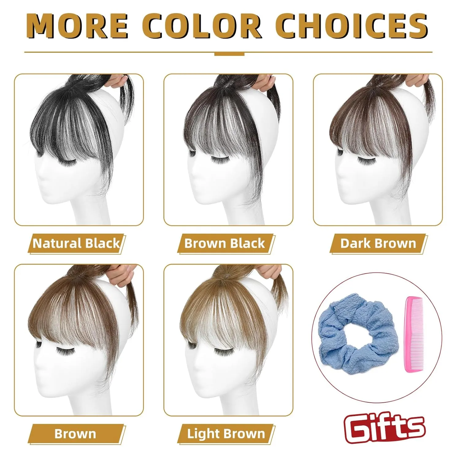MORICA Bangs Hair Clip, 360° 3D Cover Clip in Bangs 100% Real Human Hair Toppers with Bangs，Hair pieces Clip on Bangs for Women Fake Bangs for Daily Wear (Brown Black, 4×6 3D Bangs)