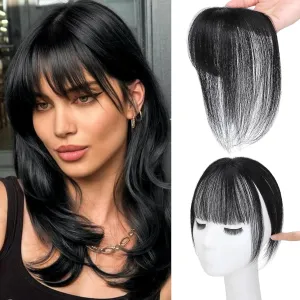 MORICA Bangs Hair Clip, 360° 3D Cover Clip in Bangs 100% Real Human Hair Toppers with Bangs，Hair pieces Clip on Bangs for Women Fake Bangs for Daily Wear (Natural Black, 5×7 3D Bangs)