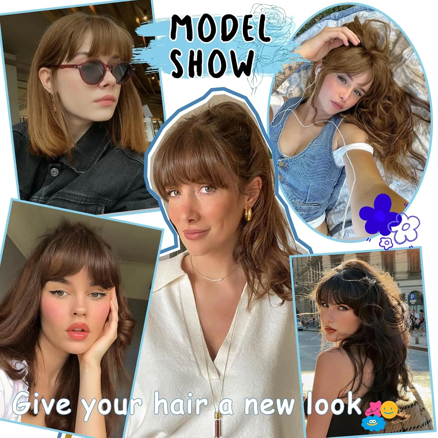 MORICA Bangs Hair Clip, 360° 3D Cover Clip in Bangs 100% Real Human Hair Toppers with Bangs，Hair pieces for Women Fake Bangs for Daily Wear (Brown, 5×7 3D Bangs)