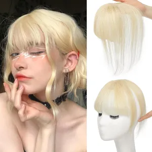 MORICA Bangs Hair Clip, 360° 3D Cover Clip in Bangs 100% Real Human Hair Toppers with Bangs，Hair pieces for Women Fake Bangs for Daily Wear (Light Blonde, 5×7 3D Bangs)