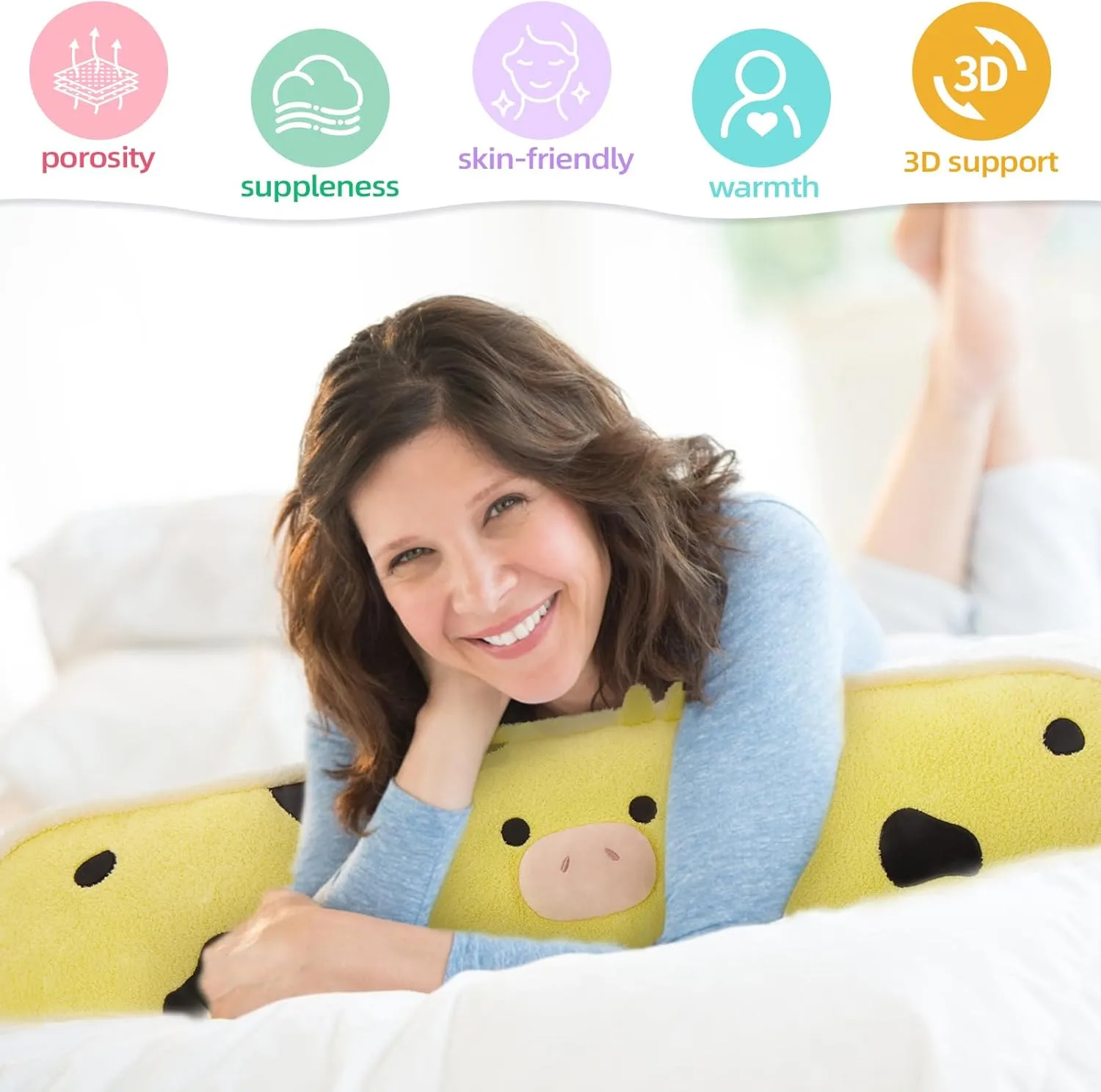 MorisMos 39.3In Long Cow Body Pillow, Giant Cow Plush Pillow Toys Soft Cow Stuffed Animal Plush Sleeping Cuddle Pillow Gift for Girlfriend Kids