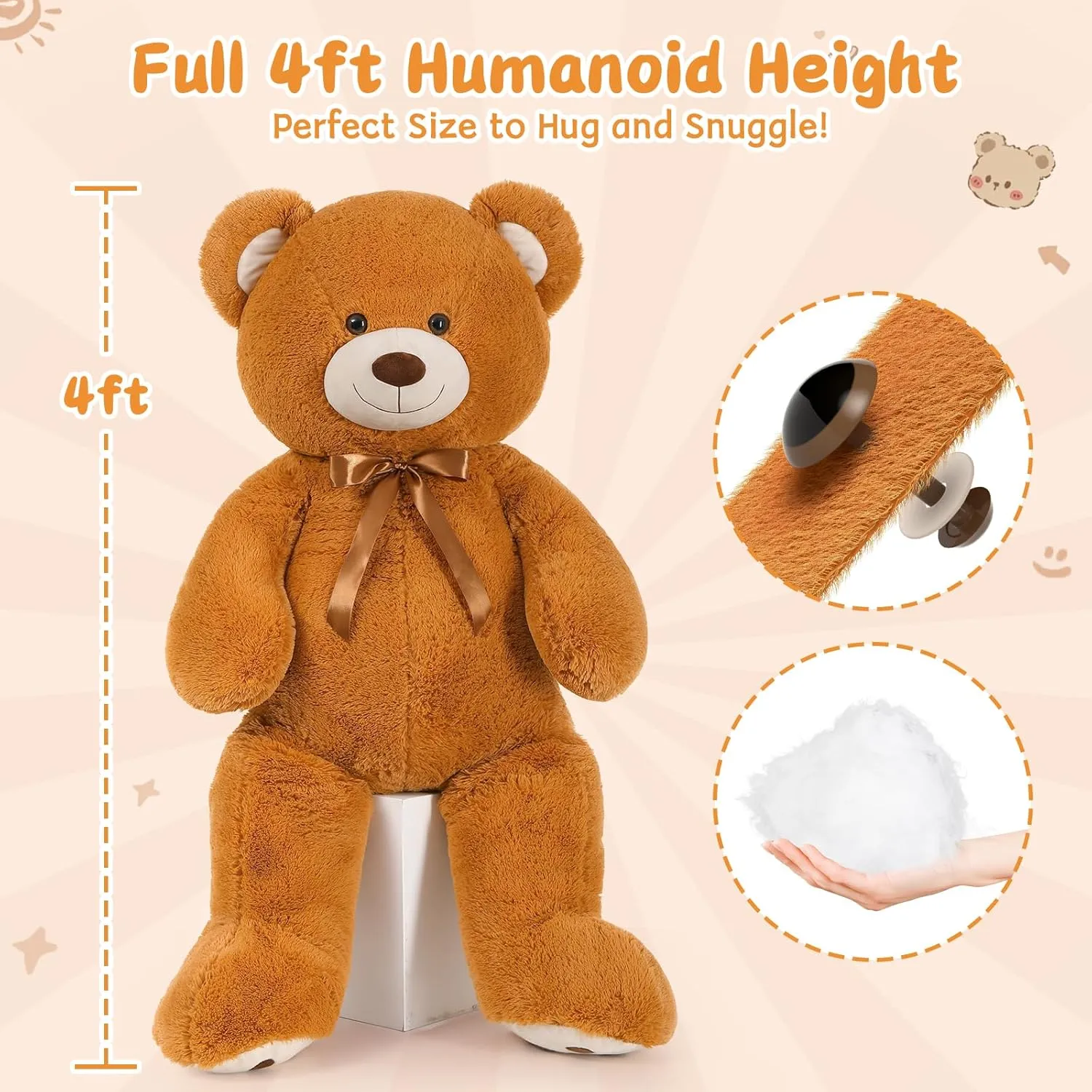MorisMos 47inch Giant Teddy Bear Stuffed Animal 4ft, Big Teddy Bear Plush for Baby Shower, Life Size Stuffed Bear Gifts for Kids, Girls, Girlfriend, Women on Valentine, Christmas, Birthday（Brown）