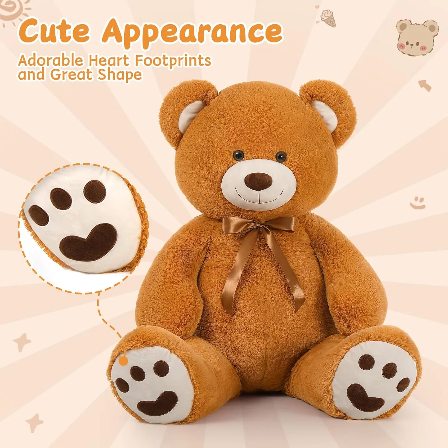 MorisMos 47inch Giant Teddy Bear Stuffed Animal 4ft, Big Teddy Bear Plush for Baby Shower, Life Size Stuffed Bear Gifts for Kids, Girls, Girlfriend, Women on Valentine, Christmas, Birthday（Brown）