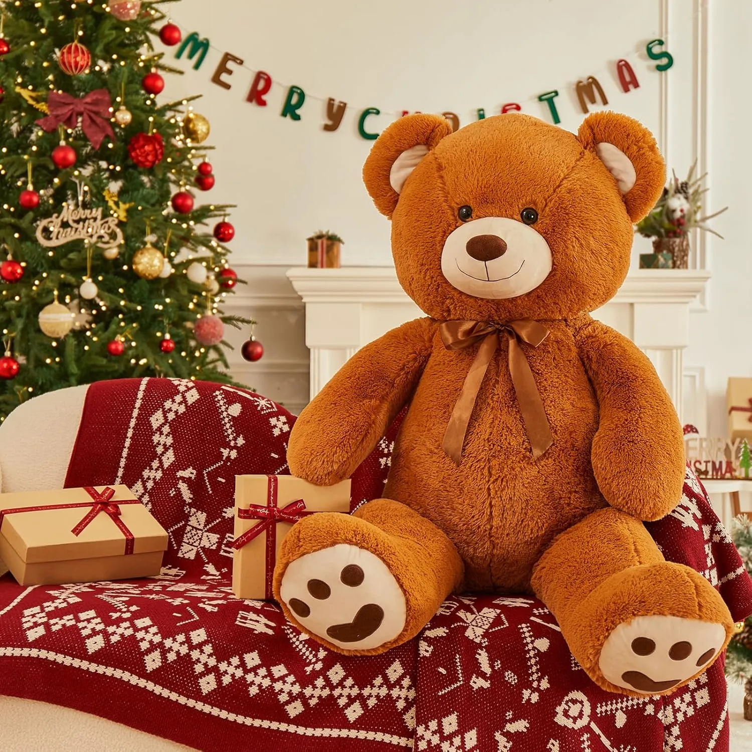MorisMos 47inch Giant Teddy Bear Stuffed Animal 4ft, Big Teddy Bear Plush for Baby Shower, Life Size Stuffed Bear Gifts for Kids, Girls, Girlfriend, Women on Valentine, Christmas, Birthday（Brown）