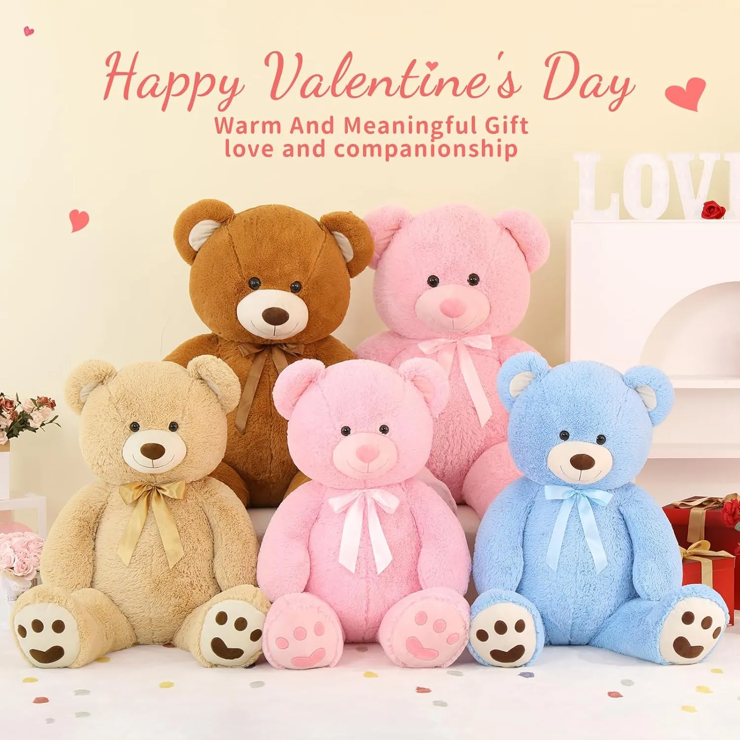 MorisMos 47inch Giant Teddy Bear Stuffed Animal 4ft, Big Teddy Bear Plush for Baby Shower, Life Size Stuffed Bear Gifts for Kids, Girls, Girlfriend, Women on Valentine, Christmas, Birthday（Brown）