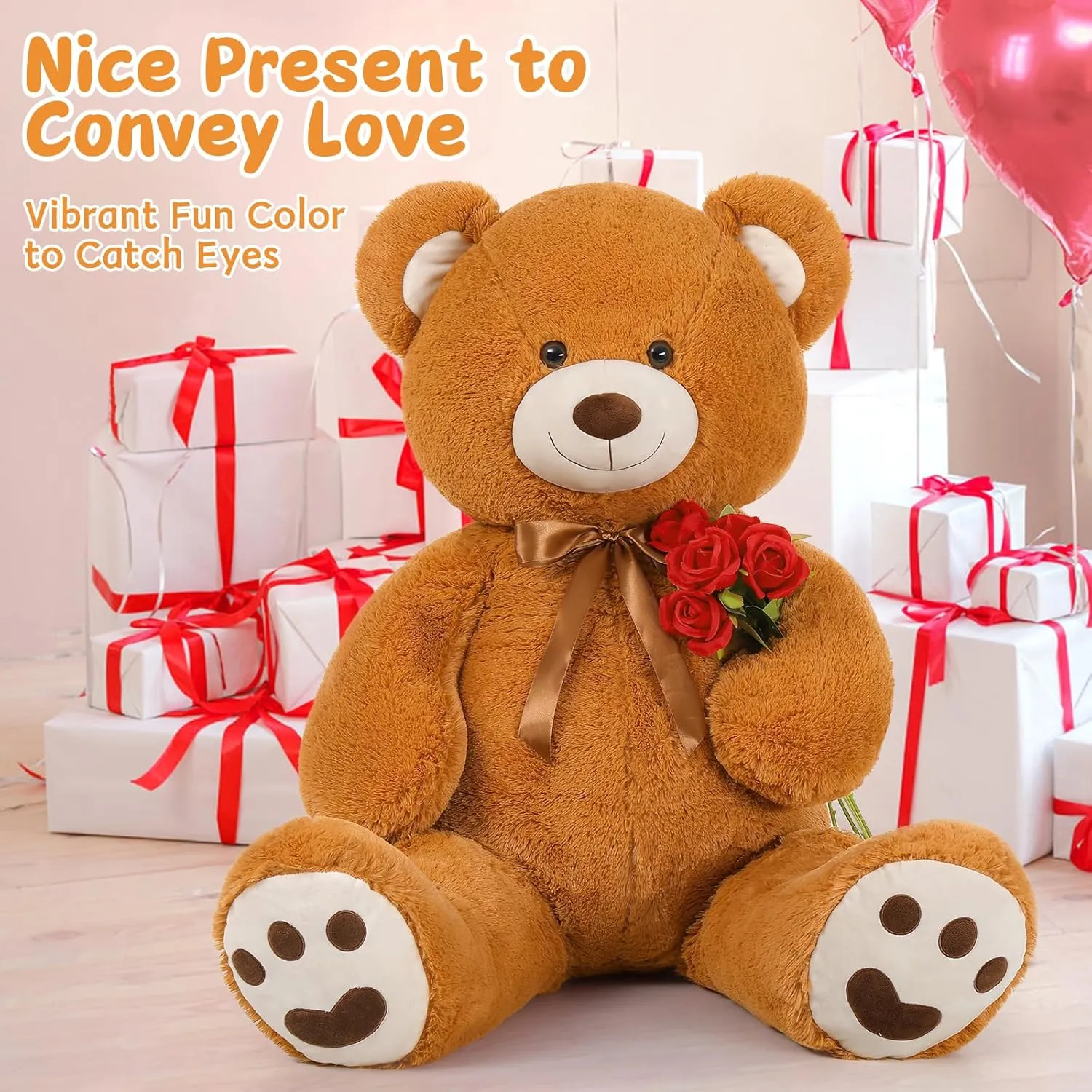 MorisMos 47inch Giant Teddy Bear Stuffed Animal 4ft, Big Teddy Bear Plush for Baby Shower, Life Size Stuffed Bear Gifts for Kids, Girls, Girlfriend, Women on Valentine, Christmas, Birthday（Brown）