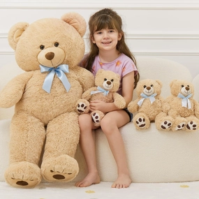 MorisMos Giant Teddy Bear Stuffed Animal with Baby Bears,35.4'' Big Mommy Stuffed Bear,3 Small Bulk Teddy Bear Stuffed Animals for Baby Shower Birthday, 4-Pack Brown Bear Toys for Kids Mom Girlfriends