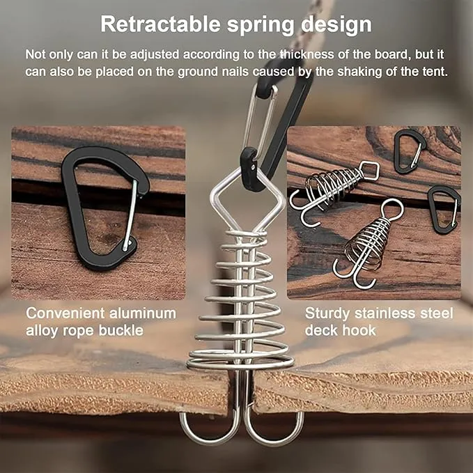MOROBOR Black Deck Anchor Pegs, 10 PCS Windproof Aluminium Alloy Fish Bone Tent Stakes with Spring Buckle Portable Adjustable Octopus Wind Rope Anchor for Outdoor Camping(Square Top)