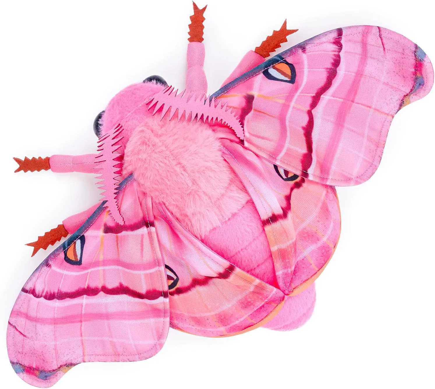 Moth Stuffed Animals Toy, Lifelike Pink Moths Plush 11in, Realistic Soft Big Wing Plushies Figure Gift Collection for Kids