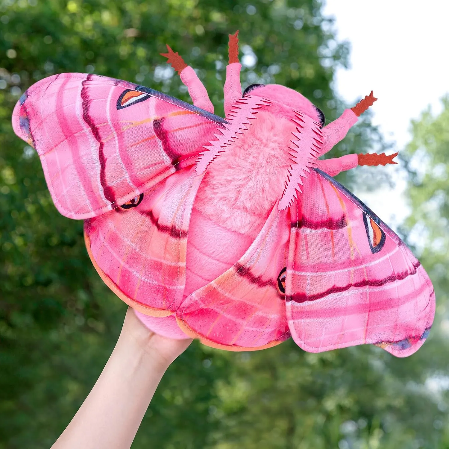 Moth Stuffed Animals Toy, Lifelike Pink Moths Plush 11in, Realistic Soft Big Wing Plushies Figure Gift Collection for Kids