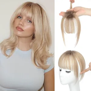 Ms Taj 360° Cover Clip in Bangs Real Human Hair, Natural Look Clip in Hair Extensions for Women, Fake Bangs for Daily Use(Ombre Brown Blonde)