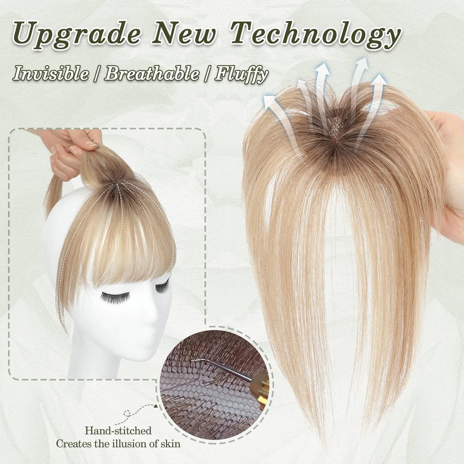 Ms Taj 360° Cover Clip in Bangs Real Human Hair, Natural Look Clip in Hair Extensions for Women, Fake Bangs for Daily Use(Ombre Brown Blonde)