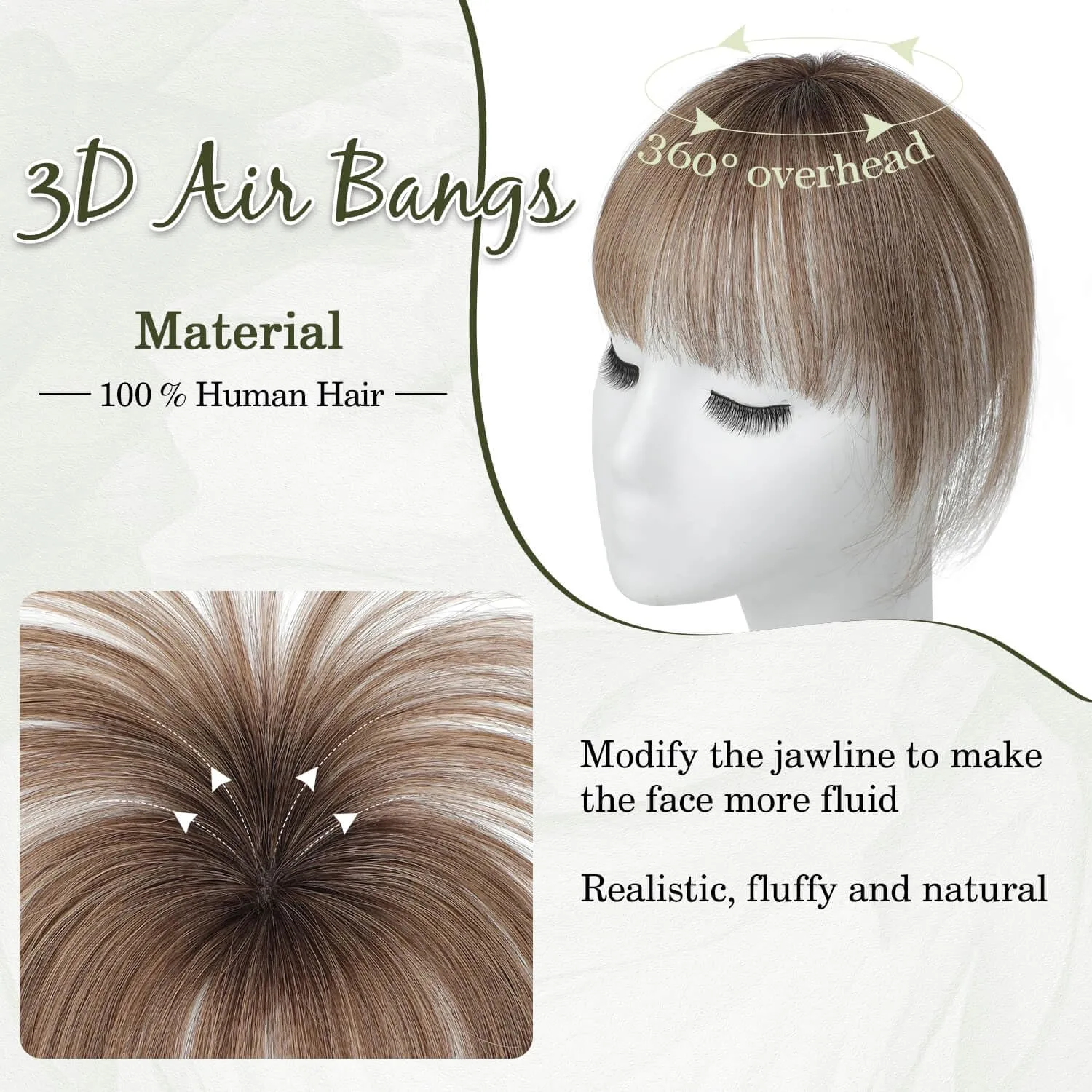 Ms Taj 360° Cover Clip in Bangs Real Human Hair, Ombre Brown, Natural Look Clip in Hair Extensions for Women, Fake Bangs for Daily Use