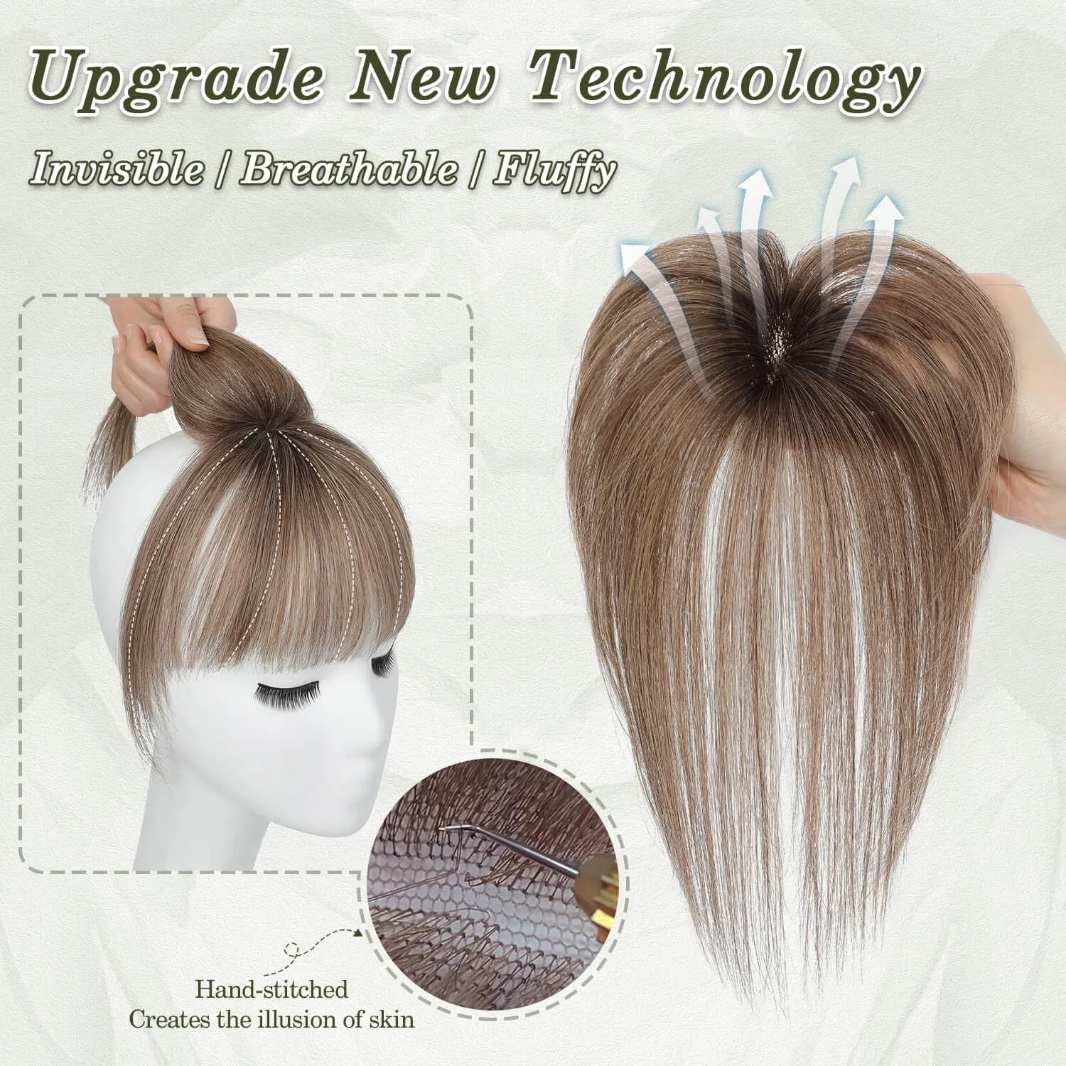 Ms Taj 360° Cover Clip in Bangs Real Human Hair, Ombre Brown, Natural Look Clip in Hair Extensions for Women, Fake Bangs for Daily Use