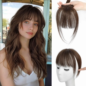 Ms Taj 360° Cover Clip in Bangs Real Human Hair Fake Bangs Clip in Hair Extensions for Women Hair Bangs Clip in Human Hair for Daily Use(Light Brown)