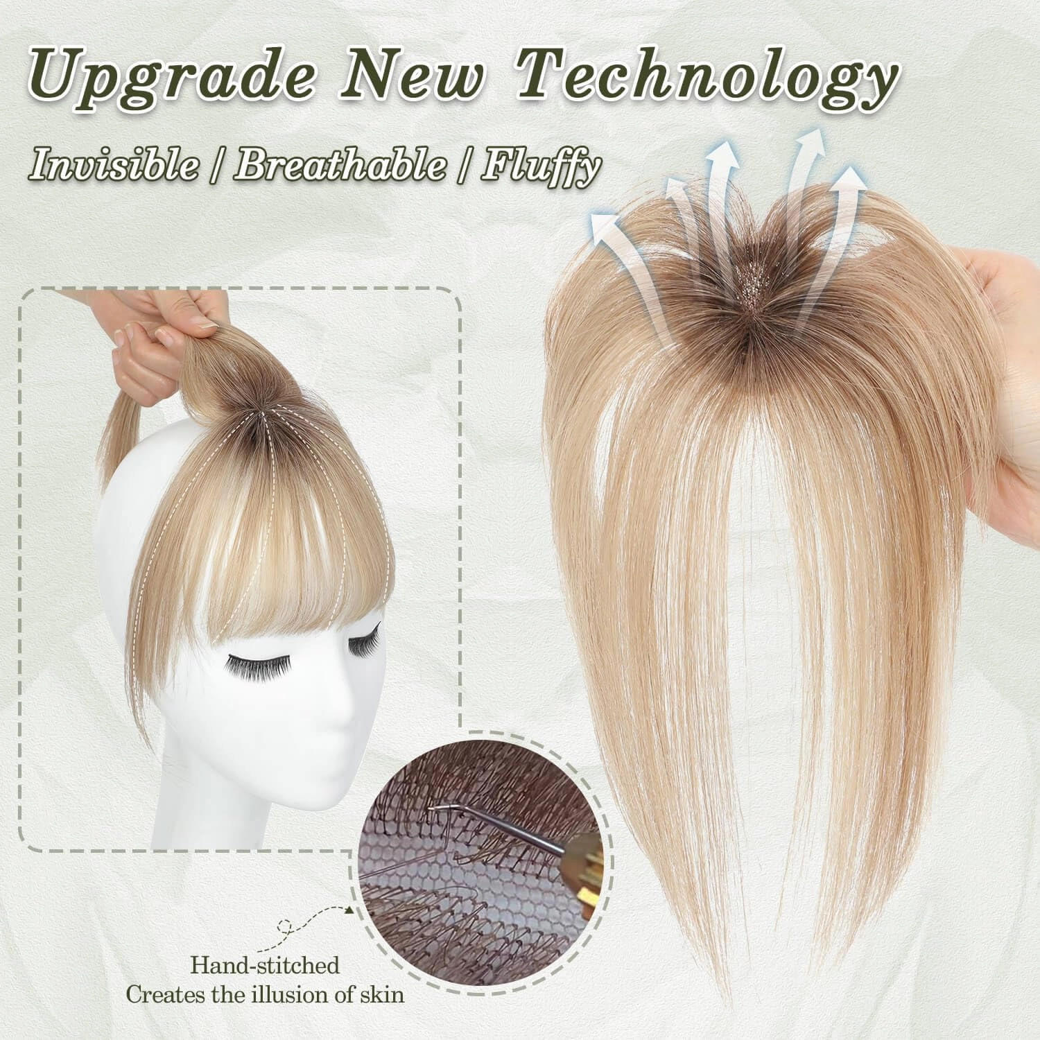 Ms Taj 360° Cover Clip in Bangs Real Human Hair, Natural Look Clip in Hair Extensions for Women, Fake Bangs for Daily Use(Ombre Brown Blonde)