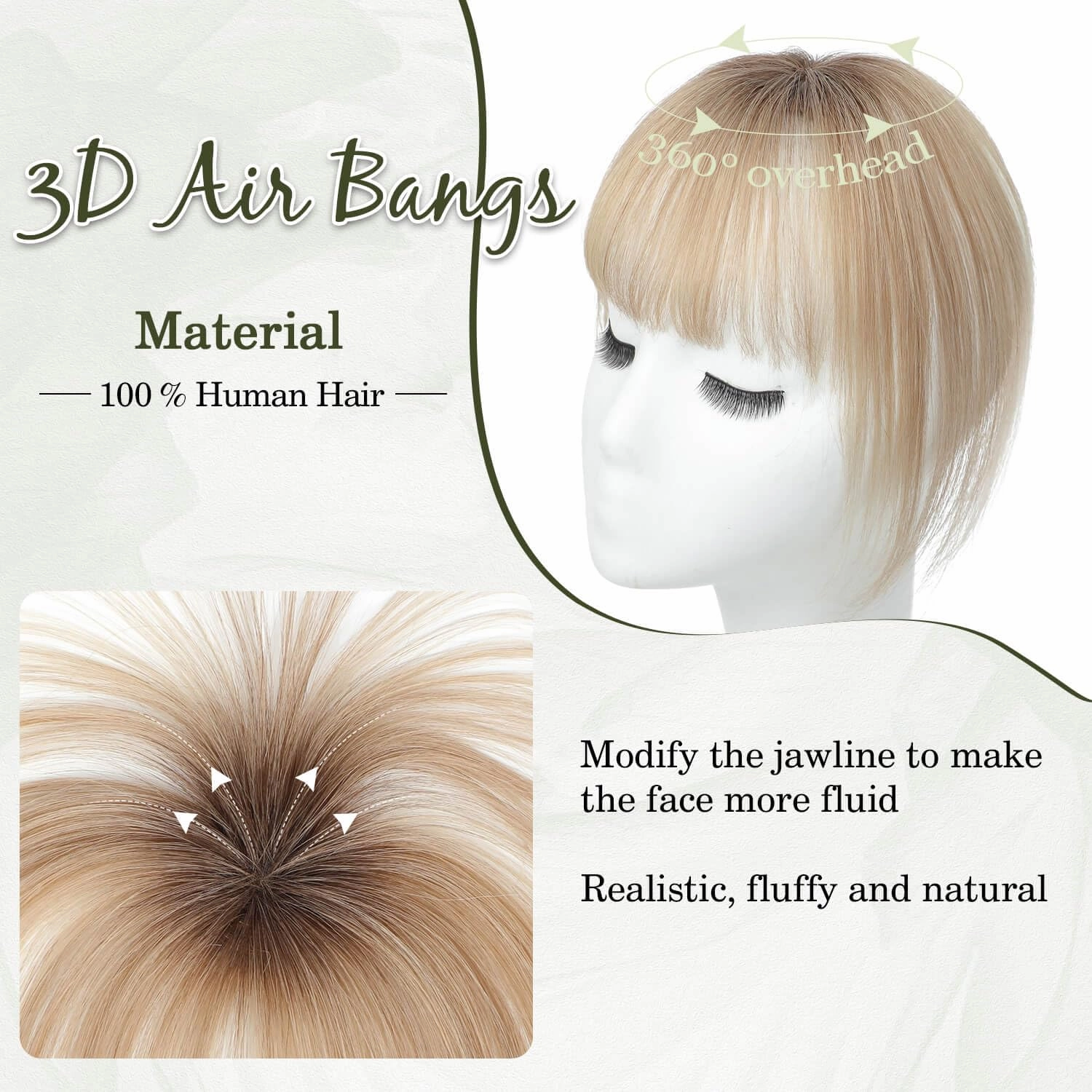 Ms Taj 360° Cover Clip in Bangs Real Human Hair, Natural Look Clip in Hair Extensions for Women, Fake Bangs for Daily Use(Ombre Brown Blonde)