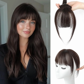 Ms Taj 360 Cover Clip in Real Human Hair Fake Bangs Clip in Hair Extensions for Women - Daily Use (Dark Brown)