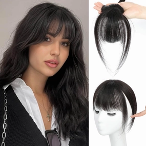 Ms Taj 360 Cover Clip in Real Human Hair Fake Bangs Clip in Hair Extensions for Women - Daily Use (Natural Black)