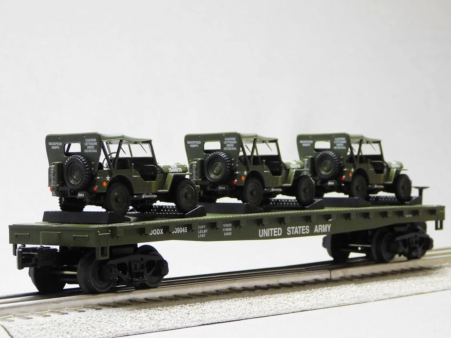 MTH RAILKING United States Army Flat CAR W/Willy's Transport Jeeps Gauge (70123C-609052)