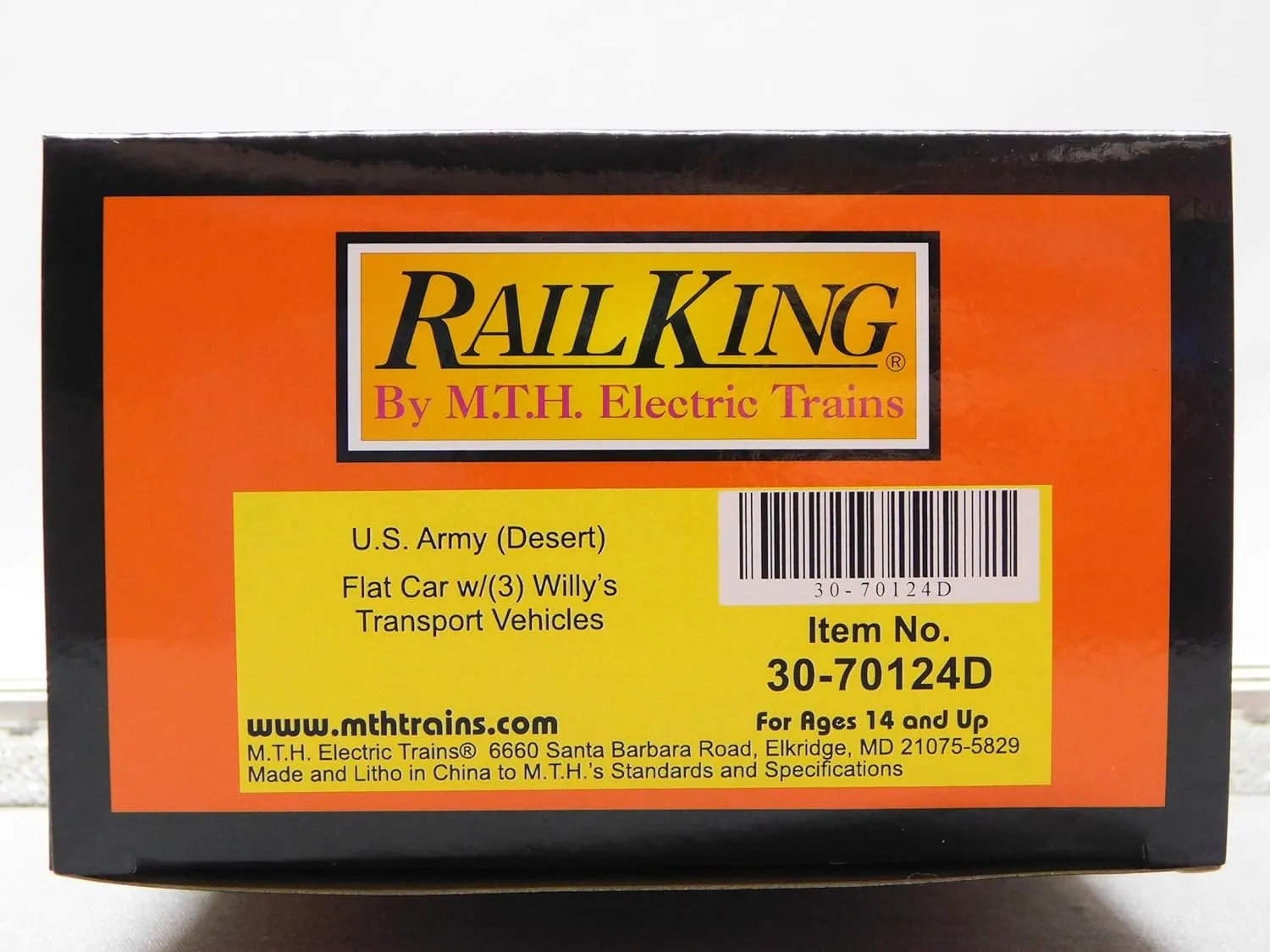 MTH RAILKING US Army Flat CAR W/Willy's Transport Jeep O Gauge 30-70124 (70124D-609044)
