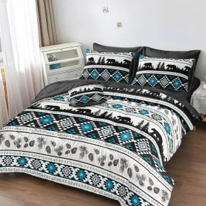 MUGINYU Western Boho Aztec Comforter Set Queen Turquoise, Southwestern Country Rustic Bedding Set,Farmhouse American Tribal Arrow Bed in a Bag 8 Piece,Wildlife Bear Geometric Exotic Indian Bed Set