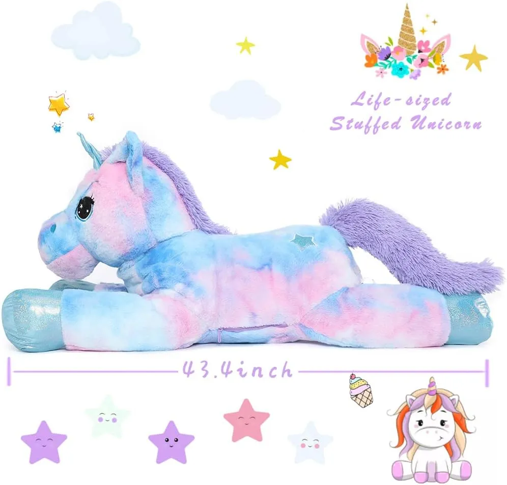 Muiteiur 43.4 Inch Unicorn Stuffed Animal, Giant Stuffed Unicorn for Girls, Soft Unicorn Pillow Gifts for Girls Boys Kids, Blue