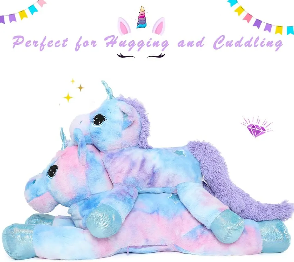 Muiteiur 43.4 Inch Unicorn Stuffed Animal, Giant Stuffed Unicorn for Girls, Soft Unicorn Pillow Gifts for Girls Boys Kids, Blue