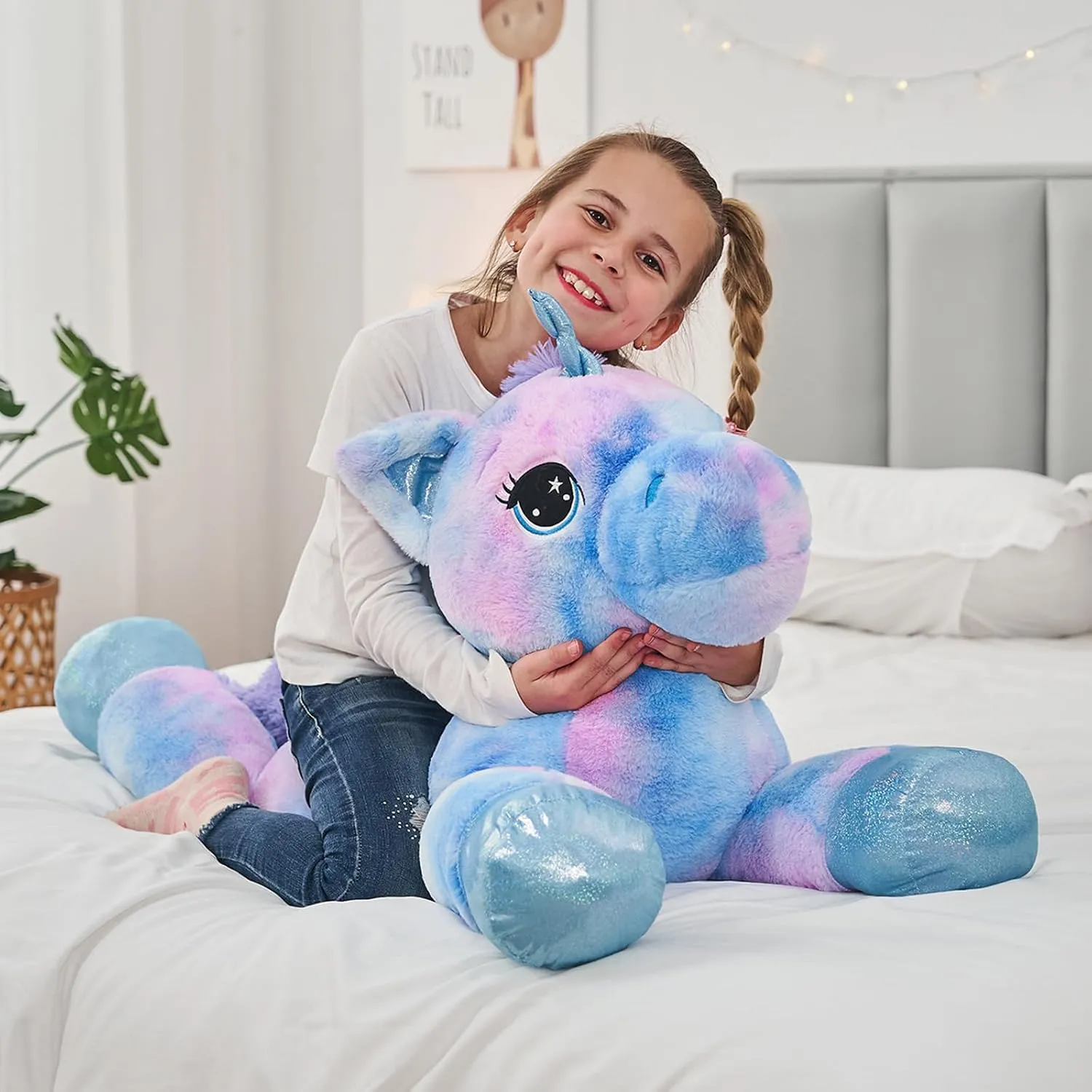 Muiteiur 43.4 Inch Unicorn Stuffed Animal, Giant Stuffed Unicorn for Girls, Soft Unicorn Pillow Gifts for Girls Boys Kids, Blue