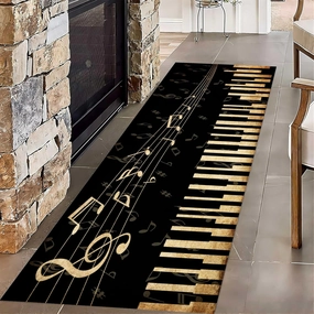 Musical Note Runner Rug, 2x10ft Vintage Distressed Music Notes Hallway Carpet, Non-Slip Washable Piano Studio Carpets for Bedroom Living Room Sofa Party Concert Floor Rugs