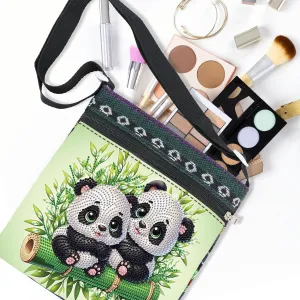MVVMTOP 1PC 5D DIY Adult Diamond Art Painting Shoulder Bag Panda Pattern Artificial Crystal Diamond Special Shape Crystal Artificial Diamond Partial Mosaic Crafts Shoulder Bag