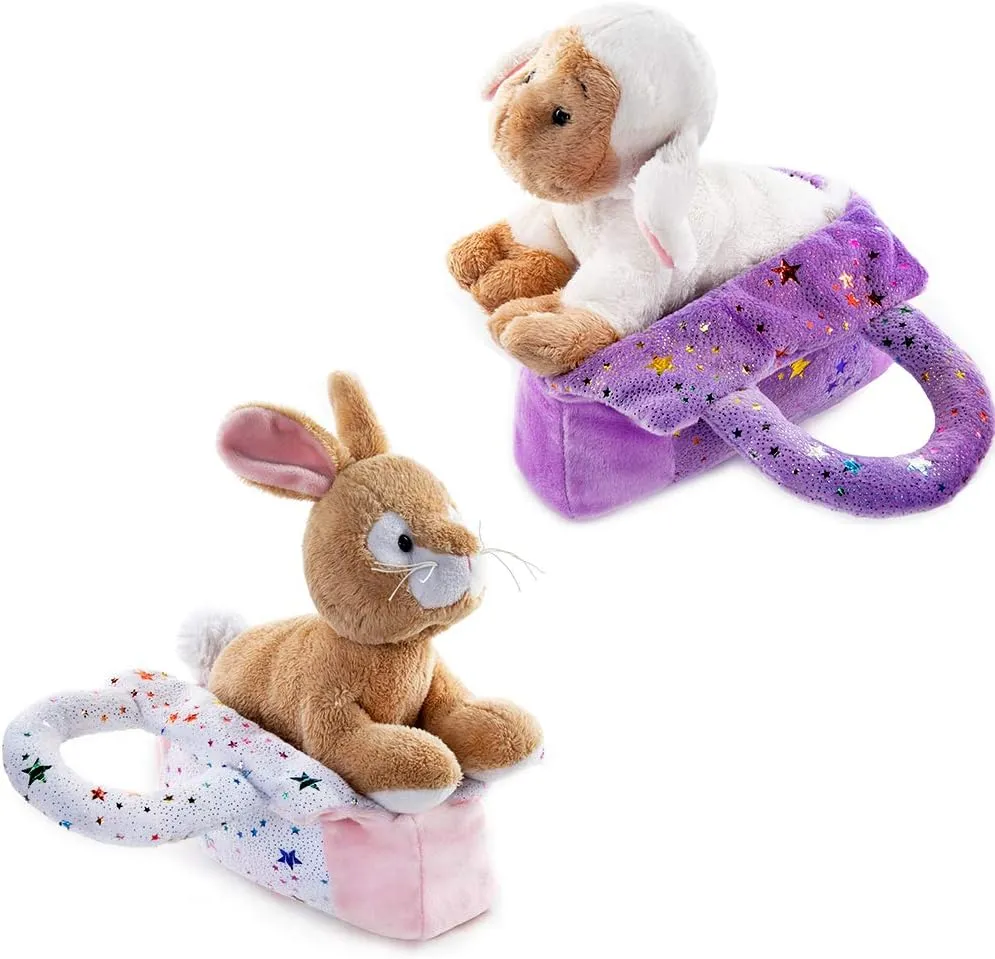 My OLi Plush Pet Set Pet Carrier Stuffed Animal Purse with Bunny and Sheep Plush Toy Gift for Kids and Girls