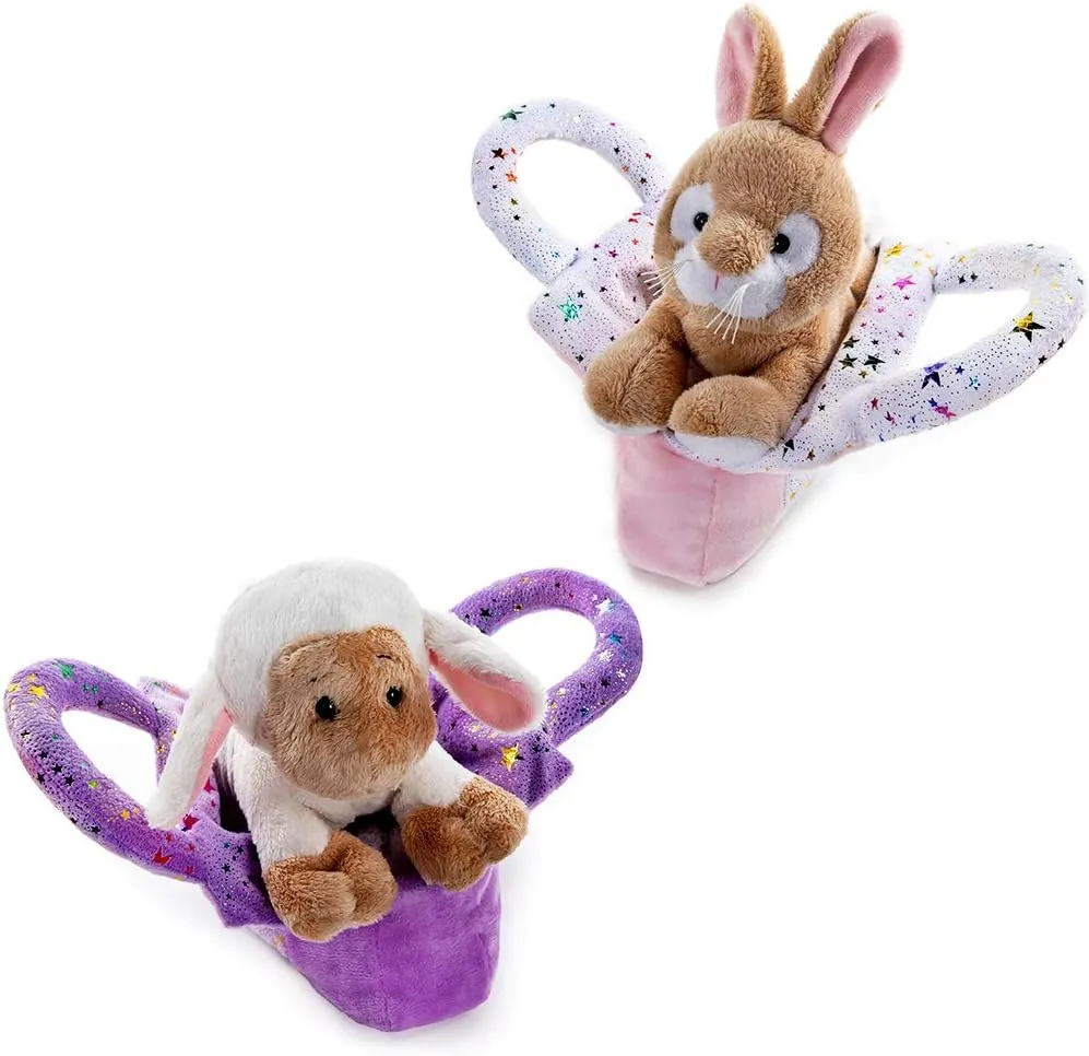 My OLi Plush Pet Set Pet Carrier Stuffed Animal Purse with Bunny and Sheep Plush Toy Gift for Kids and Girls